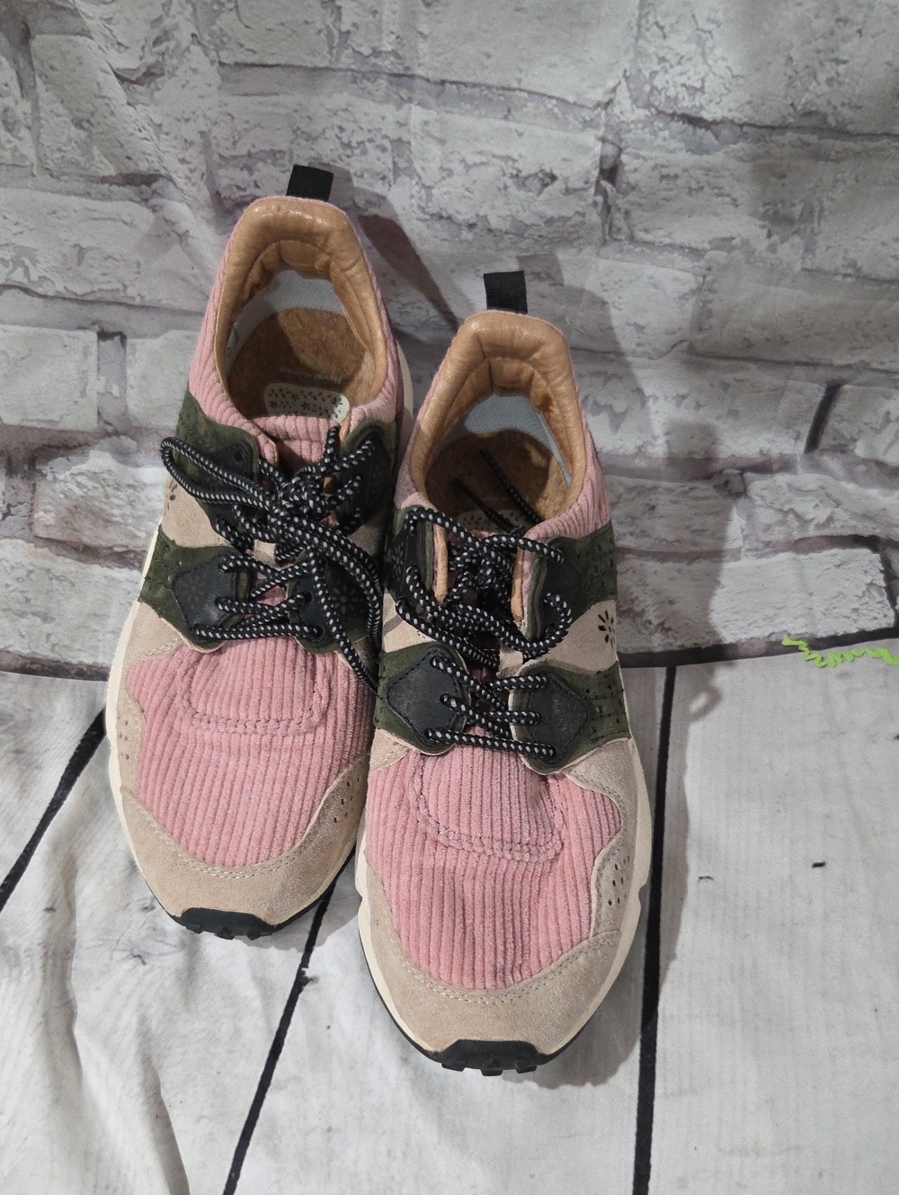 Flower Mountain Corax Sneakers in Pink and Green.